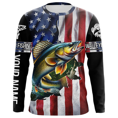 Walleye fishing American Flag Patriotic Fourth of July personalized Walleye fishing tournament shirts NQS5121