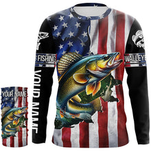 Load image into Gallery viewer, Walleye fishing American Flag Patriotic Fourth of July personalized Walleye fishing tournament shirts NQS5121