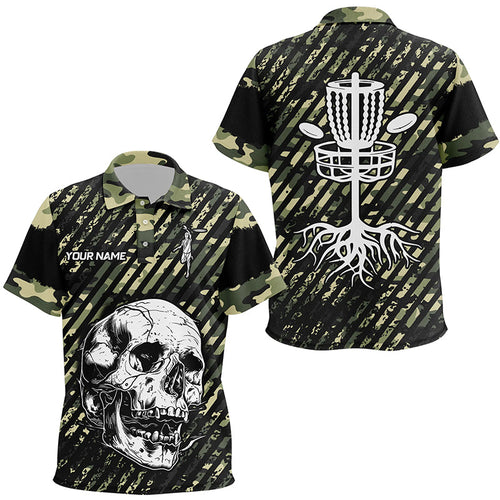 Green camo Kid Disc golf polo shirts custom skull team disc golf basket jerseys, disc golf outfit NQS7410