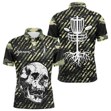 Load image into Gallery viewer, Green camo Mens disc golf polo shirts custom skull team disc golf basket jerseys, disc golf outfit NQS7410