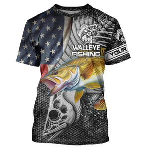 Walleye Fishing American Flag patriotic Custome 3D All Over Printed Shirts Personalized Fishing gift NQS340