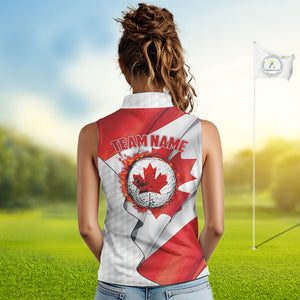 Canadian Flag Women Golf sleeveless Polo Shirt Custom team golf jerseys, patriotic golf shirts NQS9929