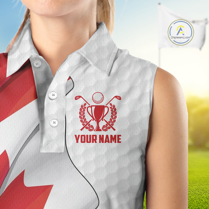 Canadian Flag Women Golf sleeveless Polo Shirt Custom team golf jerseys, patriotic golf shirts NQS9929