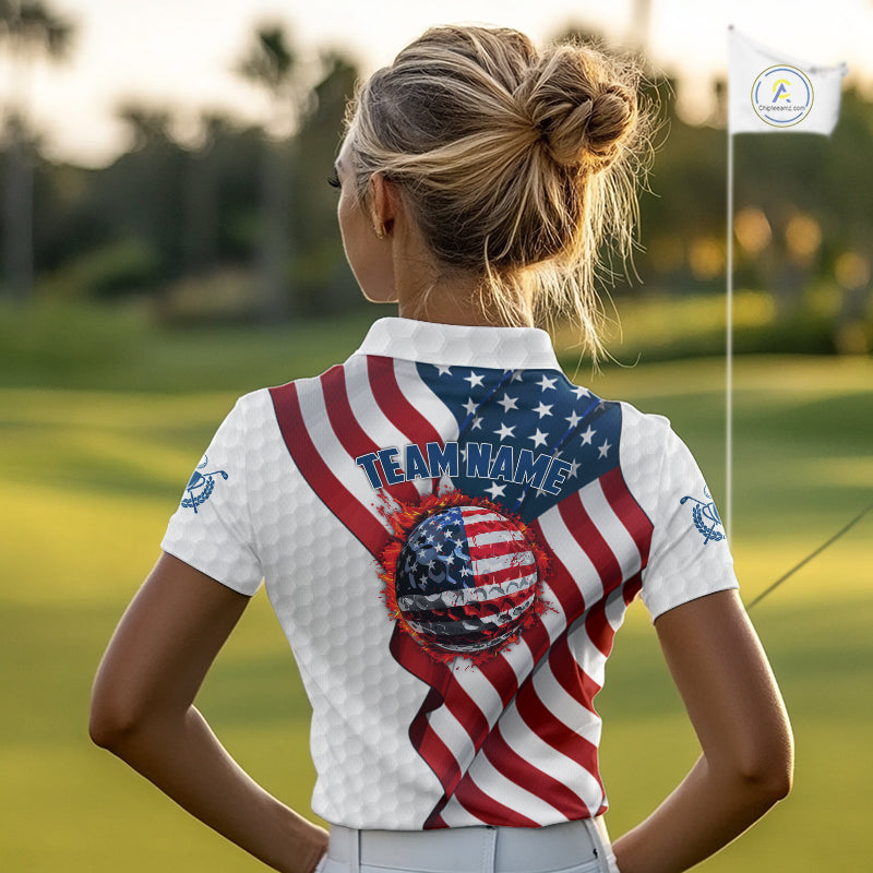 American Flag Golf Polo Shirts For Women Custom team golf jerseys, patriotic golf shirts NQS9930