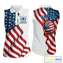Load image into Gallery viewer, American Flag Women Golf sleeveless Polo Shirt Custom team golf jerseys, patriotic golf shirts NQS9930