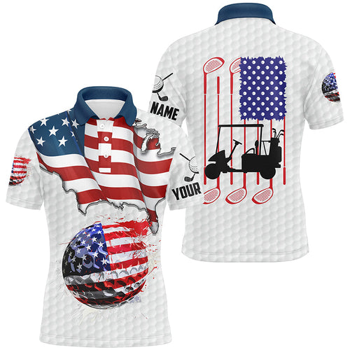 American flag white Golf ball Mens Golf Polo Shirts Custom Golf Shirts For Men, Patriotic Golf Gifts NQS7738