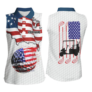 American flag white Golf ball Womens sleeveless polo shirt Custom Golf Shirts For Ladies, Golf Gift NQS7738