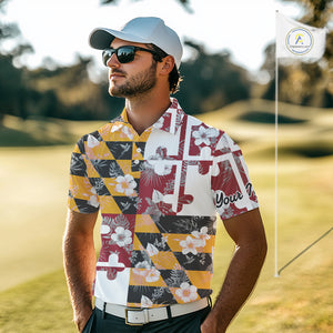 Maryland Flag tropical flower pattern Mens Golf polo shirts Custom mens patriotic golf shirts NQS10064