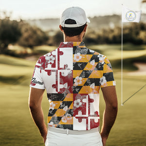 Maryland Flag tropical flower pattern Mens Golf polo shirts Custom mens patriotic golf shirts NQS10064