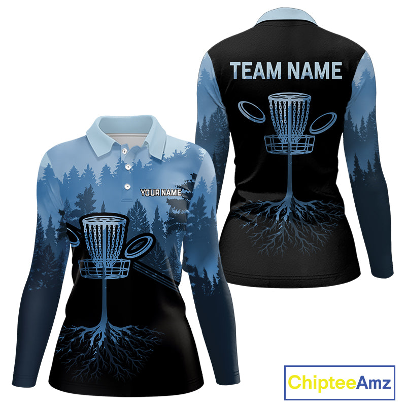 Black and Blue forest camo Womens Disc golf polo shirts Custom team ladies disc golf wear outfit NQS10065