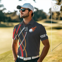 Load image into Gallery viewer, Mens Golf polo shirts flame golf ball sport Custom golf outfit for men, unique golf gifts | Black NQS10066