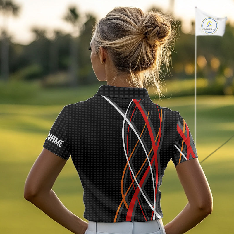 Women Golf polo shirts flame golf ball sport Custom golf outfit for ladies, unique golf gifts | Black NQS10066