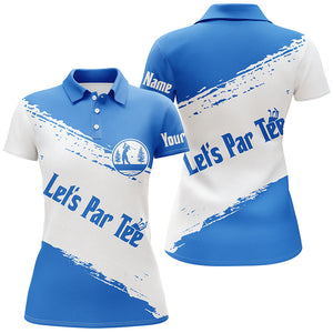 Blue and white Womens golf polo shirts custom name let's par tee golf tops for women NQS5863