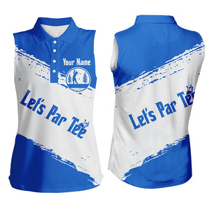 Blue and white Womens sleeveless polo shirt custom name let's par tee golf tops for women NQS5863