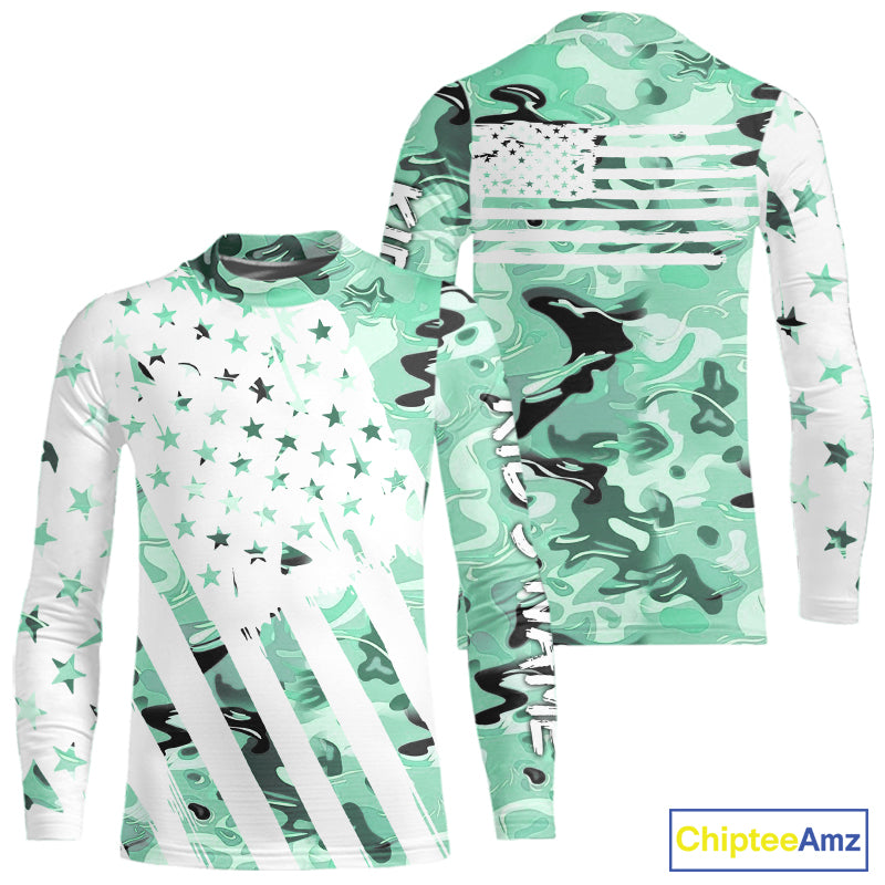American flag Light green camo fishing personalized patriotic UV Protection camouflage Fishing jersey NQS10366