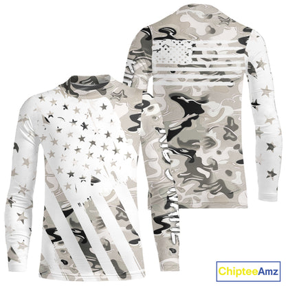 American flag Light gray camo fishing personalized patriotic UV Protection camouflage Fishing jersey NQS10367