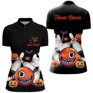 Funny Halloween Bowling Custom Women Bowling Polo, Quarter zip Shirts Halloween Bowling Team Jerseys NQS8412