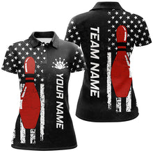 Load image into Gallery viewer, Retro Black American Flag Women Bowling Polo, Quarter zip Shirts Custom Patriotic Bowling Team Jerseys NQS8414