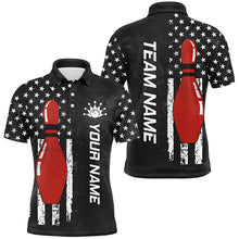 Load image into Gallery viewer, Retro Black American Flag Men Bowling Polo, Quarter zip Shirts Custom Patriotic Bowling Team Jerseys NQS8414