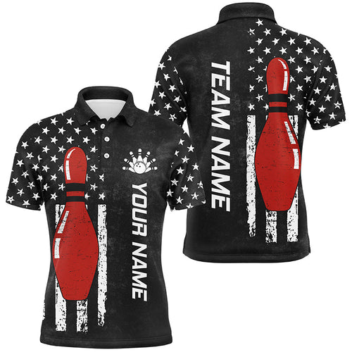 Retro Black American Flag Men Bowling Polo, Quarter zip Shirts Custom Patriotic Bowling Team Jerseys NQS8414