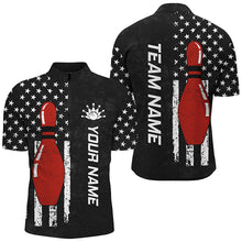 Load image into Gallery viewer, Retro Black American Flag Men Bowling Polo, Quarter zip Shirts Custom Patriotic Bowling Team Jerseys NQS8414