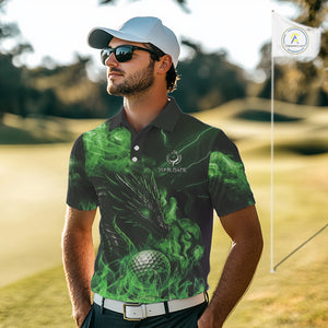Green Flame Dragon Golf polo shirts For Men Custom Dragon team mens golf outfits, gift for golf lover NQS10791