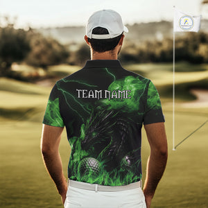 Green Flame Dragon Golf polo shirts For Men Custom Dragon team mens golf outfits, gift for golf lover NQS10791