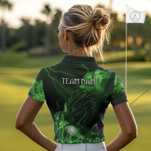 Green Flame Dragon Women Golf polo shirts Custom Dragon team ladies golf outfits, gift for golf lover NQS10791
