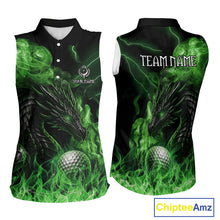 Load image into Gallery viewer, Green Flame Dragon Sleeveless Golf polo shirt Custom Dragon team golf outfit, gift for golf lover NQS10791