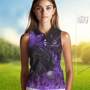 Purple Flame Dragon Sleeveless Golf polo shirt Custom Dragon team golf outfit, gift for golf lover NQS10792