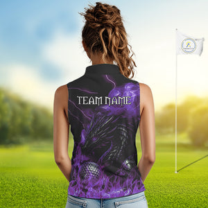 Purple Flame Dragon Sleeveless Golf polo shirt Custom Dragon team golf outfit, gift for golf lover NQS10792