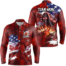 Load image into Gallery viewer, Personalized Red Grunge American flag Skull Bowling shirt for Men Custom Team&#39;s Name Bowler Jerseys NQS8851