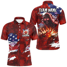 Load image into Gallery viewer, Personalized Red Grunge American flag Skull Bowling shirt for Men Custom Team&#39;s Name Bowler Jerseys NQS8851