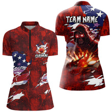 Load image into Gallery viewer, Personalized Red Grunge American flag Skull Bowling shirt for Women Custom Team&#39;s Name Bowler Jerseys NQS8851