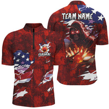 Load image into Gallery viewer, Personalized Red Grunge American flag Skull Bowling shirt for Men Custom Team&#39;s Name Bowler Jerseys NQS8851