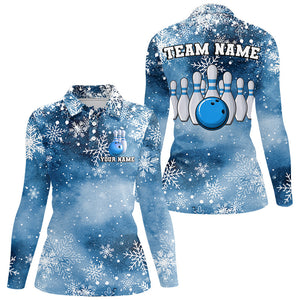 Blue Snowflake Christmas pattern Women's Bowling shirt Custom Christmas Team Bowling League Jersey NQS8854