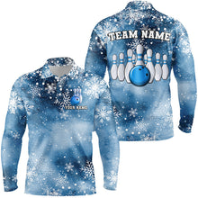 Load image into Gallery viewer, Blue Snowflake Christmas pattern Men&#39;s Bowling shirt Custom Christmas Team Bowling League Jersey NQS8854