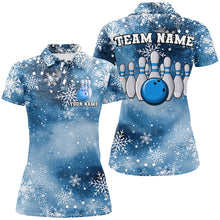 Load image into Gallery viewer, Blue Snowflake Christmas pattern Women&#39;s Bowling shirt Custom Christmas Team Bowling League Jersey NQS8854