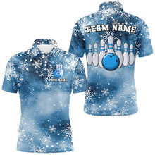 Load image into Gallery viewer, Blue Snowflake Christmas pattern Men&#39;s Bowling shirt Custom Christmas Team Bowling League Jersey NQS8854