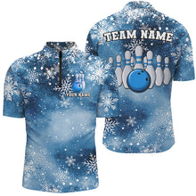 Load image into Gallery viewer, Blue Snowflake Christmas pattern Men&#39;s Bowling shirt Custom Christmas Team Bowling League Jersey NQS8854