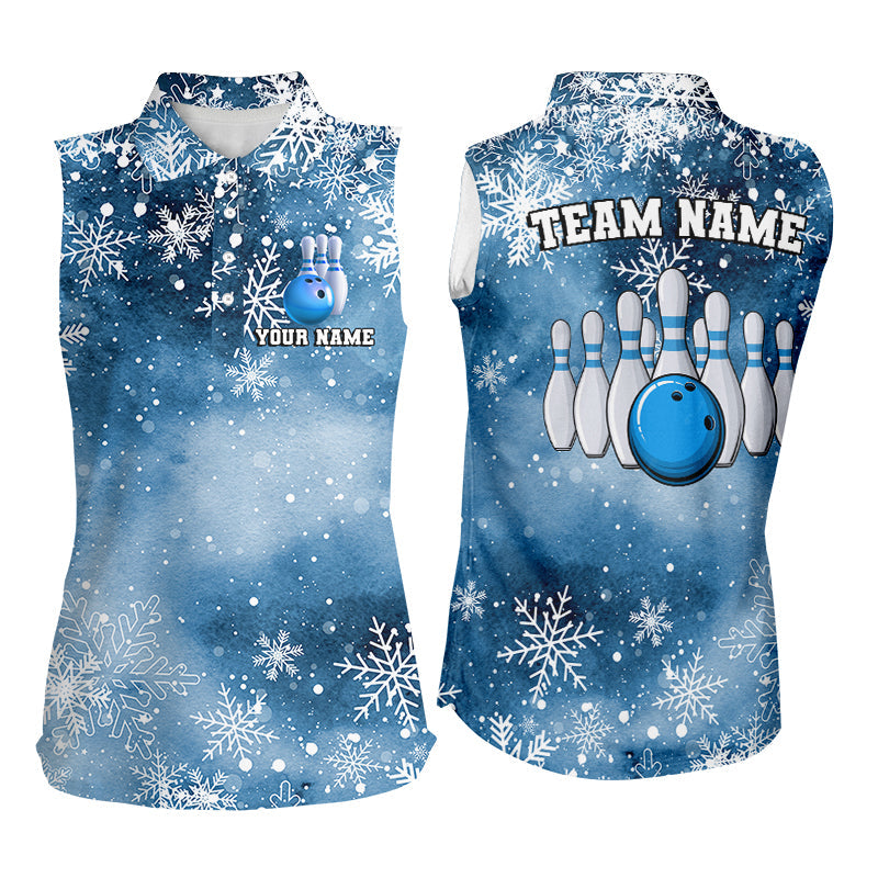 Blue Snowflake Christmas pattern Sleeveless Polo Shirt Custom Christmas Team Bowling League Jersey NQS8854