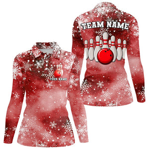 Red Snowflake Christmas pattern Women's Bowling shirt Custom Christmas Team Bowling League Jersey NQS8855