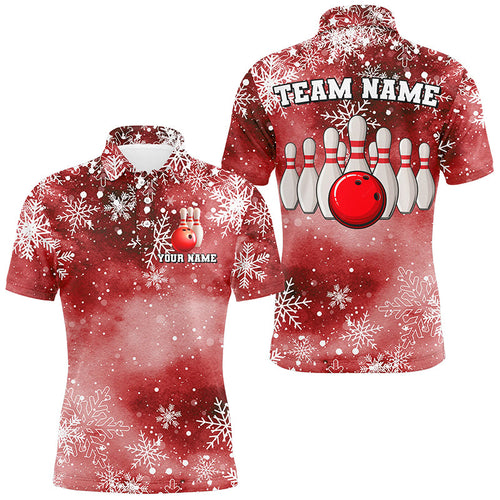 Red Snowflake Christmas pattern Men's Bowling shirt Custom Christmas Team Bowling League Jersey NQS8855