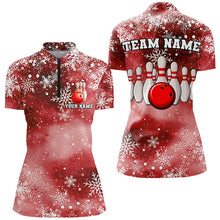 Load image into Gallery viewer, Red Snowflake Christmas pattern Women&#39;s Bowling shirt Custom Christmas Team Bowling League Jersey NQS8855