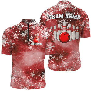 Red Snowflake Christmas pattern Men's Bowling shirt Custom Christmas Team Bowling League Jersey NQS8855