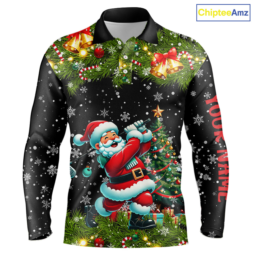 Santa Golfer Christmas pattern Men golf polo shirt custom mens golf tops, Christmas golf gifts NQS8856