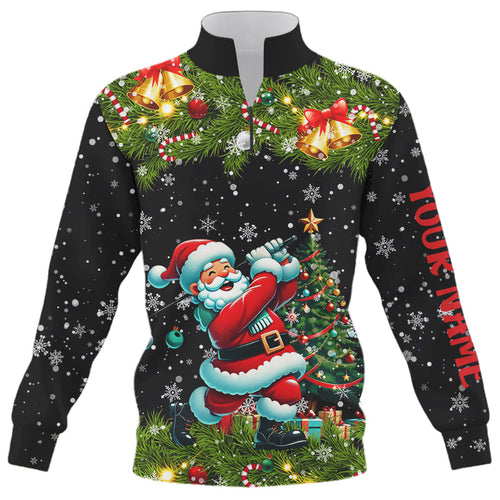 Santa Golfer Christmas pattern Quarter zip golf sweatshirt custom golf sweater Christmas golf gift NQS8856