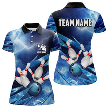 Load image into Gallery viewer, Blue Lightning Thunder Storm Bowling Polo, Quarter Zip Shirt For Women Custom Bowling Team Jersey NQS9114