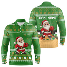 Load image into Gallery viewer, Green Ugly Christmas pattern Santa Bowling Polo, Quarter Zip Shirt For Men Custom Bowling Team Jersey NQS9115