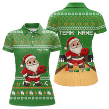 Load image into Gallery viewer, Green Ugly Christmas pattern Santa Women Bowling Polo, Quarter Zip Shirt Custom Bowling Team Jersey NQS9115